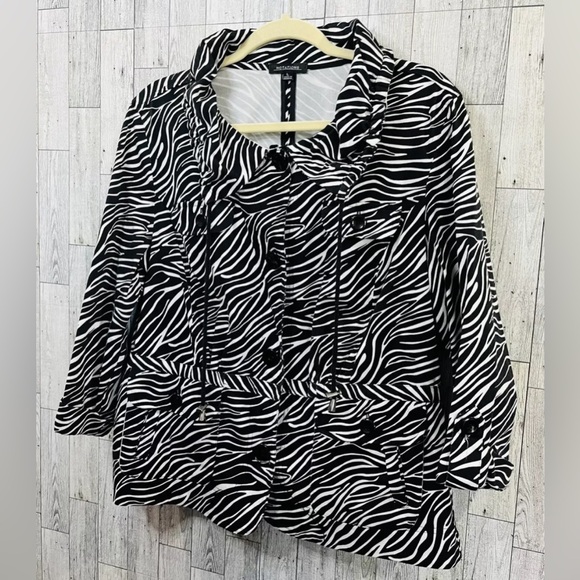 Notations Women’s Black & White Zebra Animal Print Coat Jacket Sz L - Picture 1 of 7